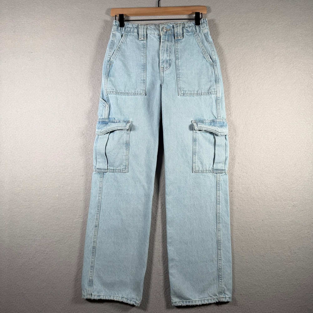 BDG Urban Outfitters Skate Cargo Jeans Light Wash Wide Leg W25 L32 Womens